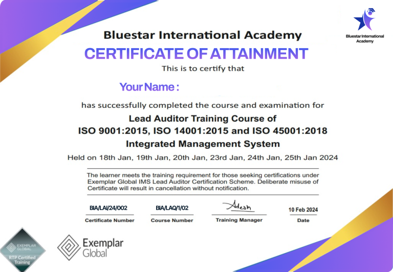 Sample BIA Certificate of Completion